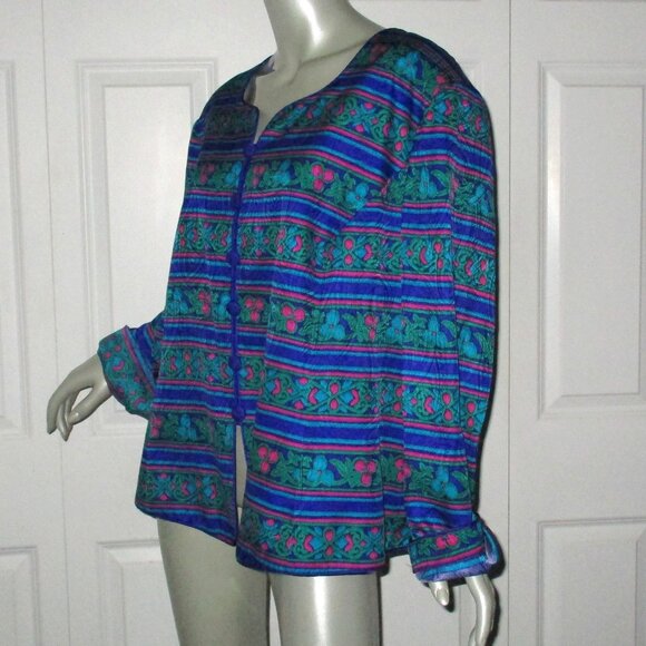 ADRIANNA PAPÉLL Purple Jewel Tone Floral Pattern Vintage Silk Jacket - Picture 3 of 5